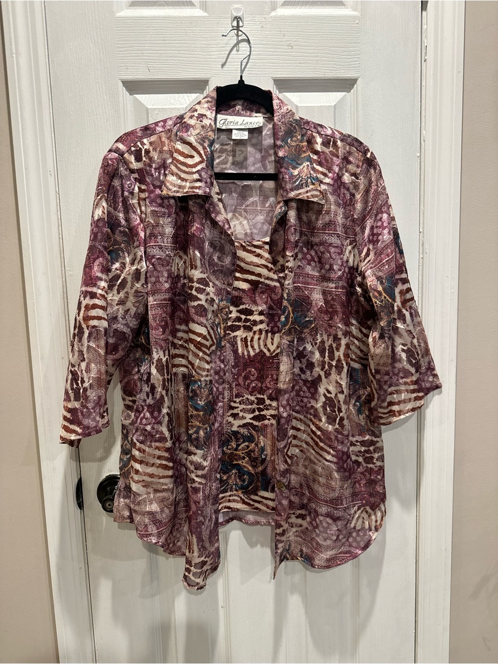Gloria L/eca Plum Printed Button-Up Blouse
